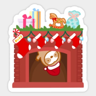 Cute Christmas Fireplace Sloth Sticker